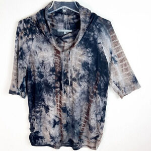 Coin 1804 Marble Tie Dye Cowl Neck Sweater Jersey Knit Medium Black Tan Top M
